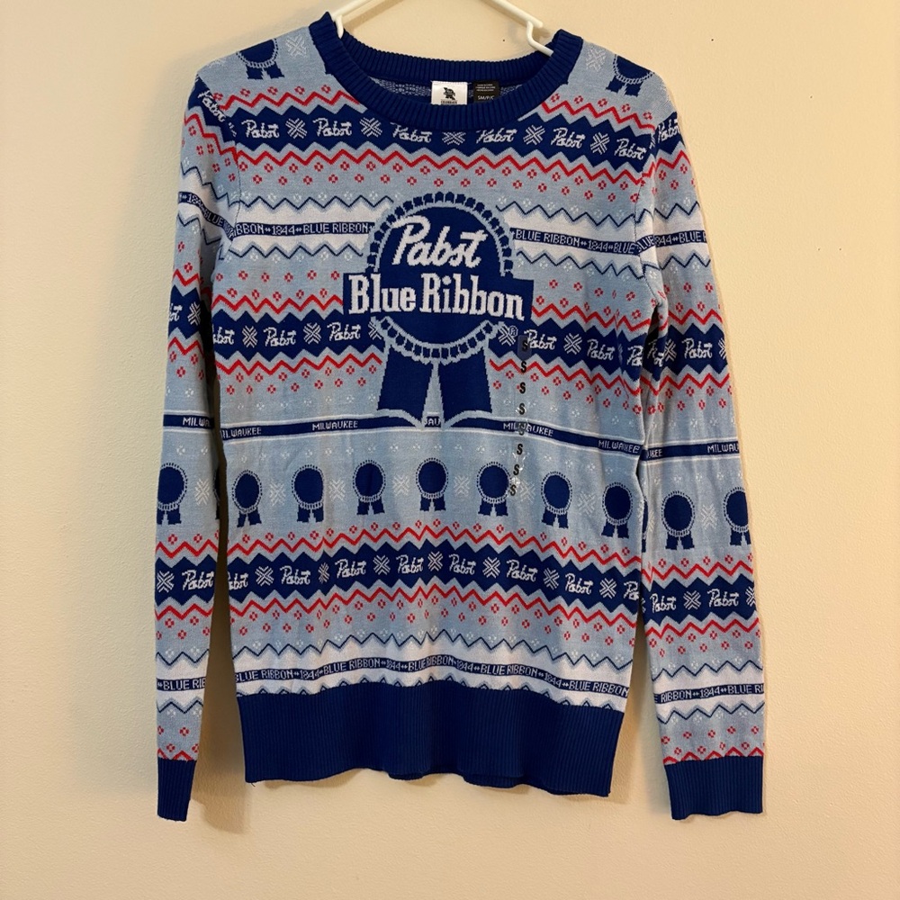 Pabst Blue Ribbon Christmas Sweater men’s small NWT cl